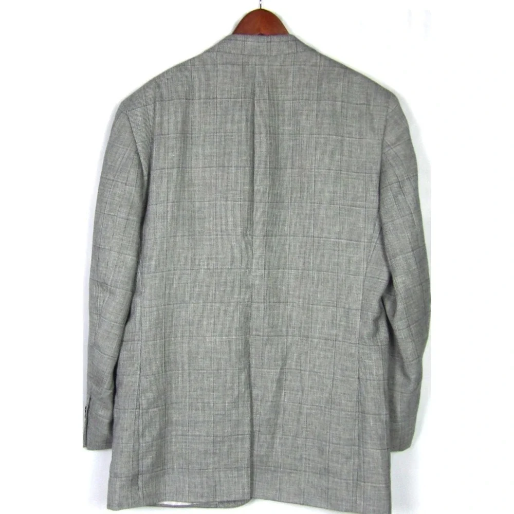Jos. A. Bank 2 Button Wool/Linen Gray‎ Plaid Blazer Men's 44 Long